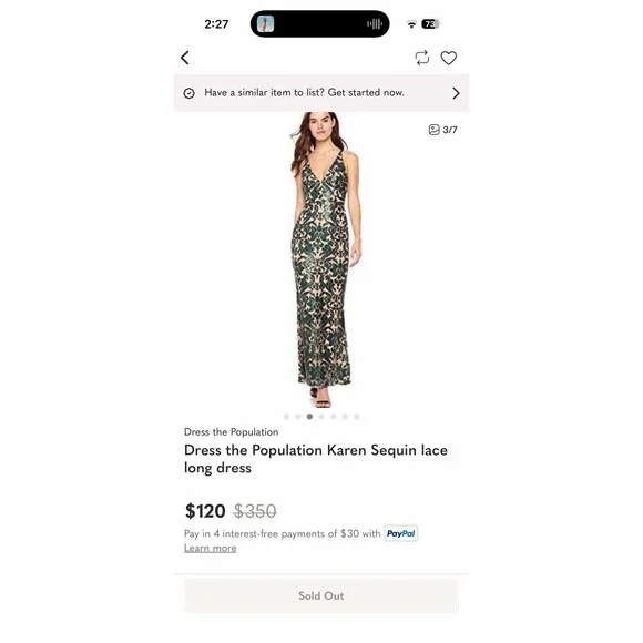 Dress the Population Karen Dress Green Lace Mesh Sequin Formal Prom Size Large - Picture 2 of 15